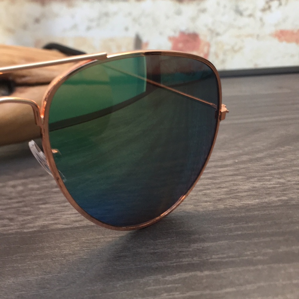 New Unisex Rose Gold Wire Frame Aviator Sunglasses - Picture 3 of 6